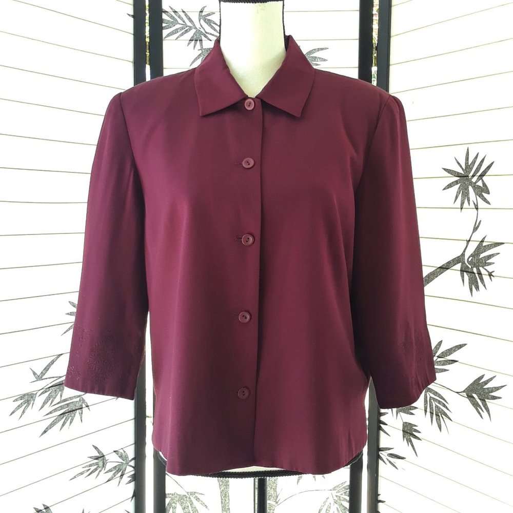 Vintage 90s Burgundy 3/4 Embroidered Sleeve Blazer Size 12 P
